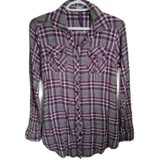 Vigoss Purple Plaid  Flannel Extra Long Shirt, M - Picture 1 of 9